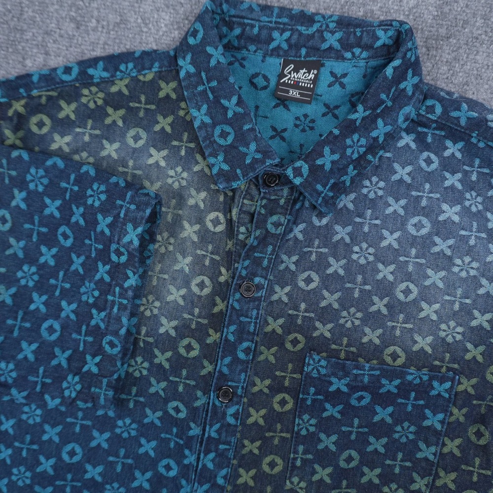 Switch Remarkable Button Up Shirt Mens‎ 3XL Blue Monogram Short Sleeve Geometric